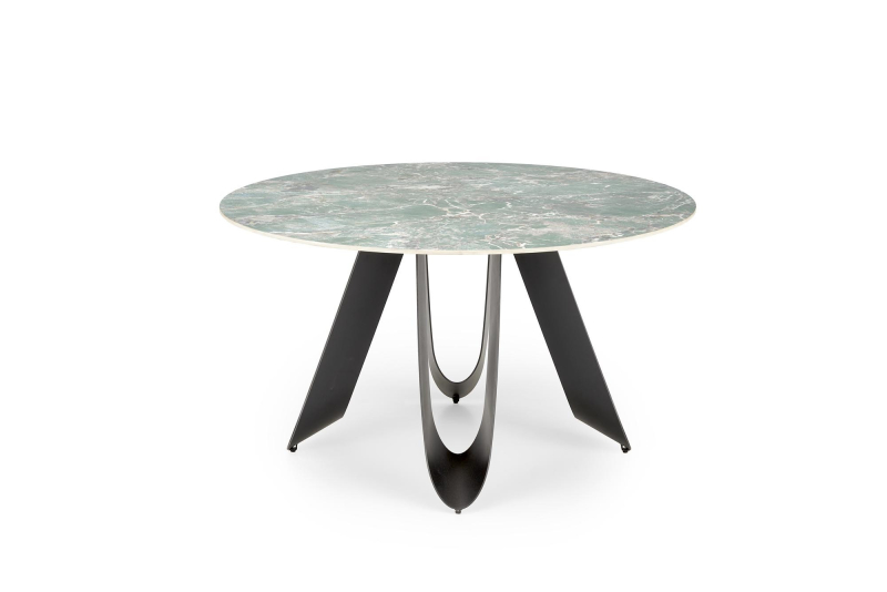GIOVANI stół okrągły 135/76/60 cm, blat - zielony marmur, nogi - czarny