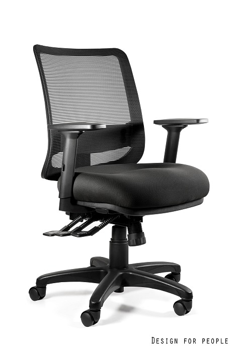 SAGA (1218) - Fotel biurowy Siatka SM01 czarna/Tkanina BL418 BLACK/24/7 atestowany