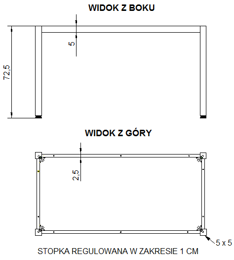 Stelaż metalowy do stołu i biurka NY-A057/KC 156x76 cm, noga kwadratowa kolor czarny