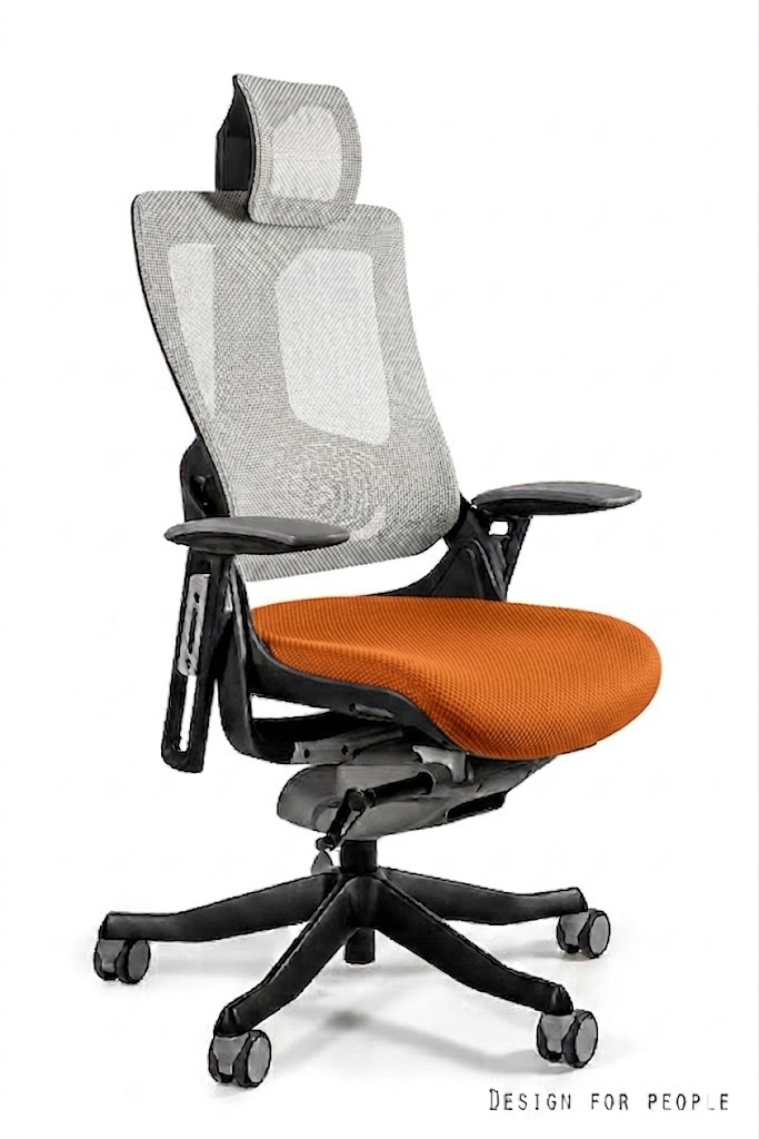 WAU 2 Fotel obrotowy czarny, siatka NW42 SNOWY/tkanina BL405 MANDARIN
