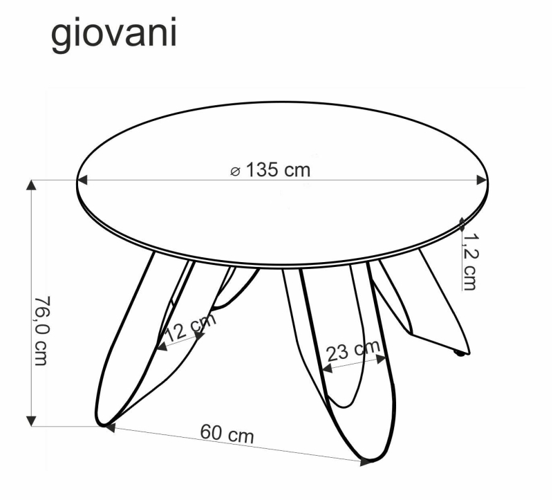GIOVANI stół okrągły 135/76/60 cm, blat - zielony marmur, nogi - czarny