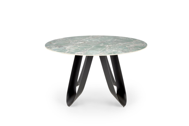 GIOVANI stół okrągły 135/76/60 cm, blat - zielony marmur, nogi - czarny