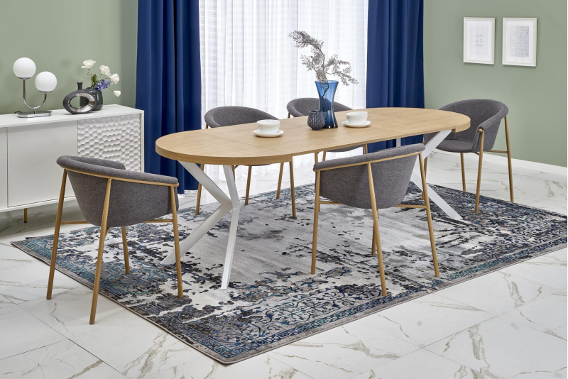 PERONI stół rozkładany100-250/100/75 cm, dąb złoty - biały