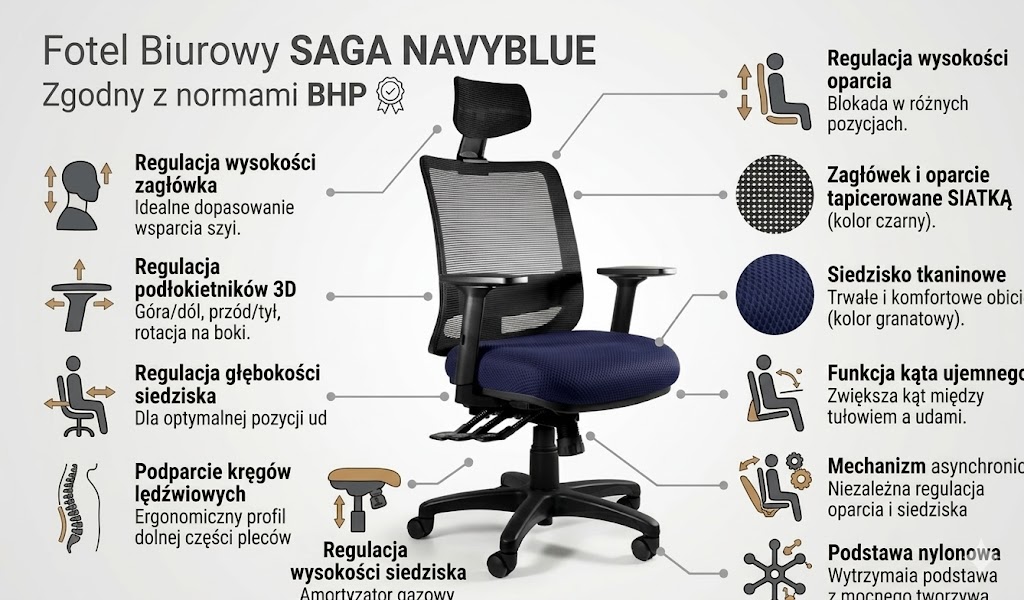 SAGA (1219) - SIATKA SM01 CZARNA-TKANINA BL412 NAVYBLUE funkcje