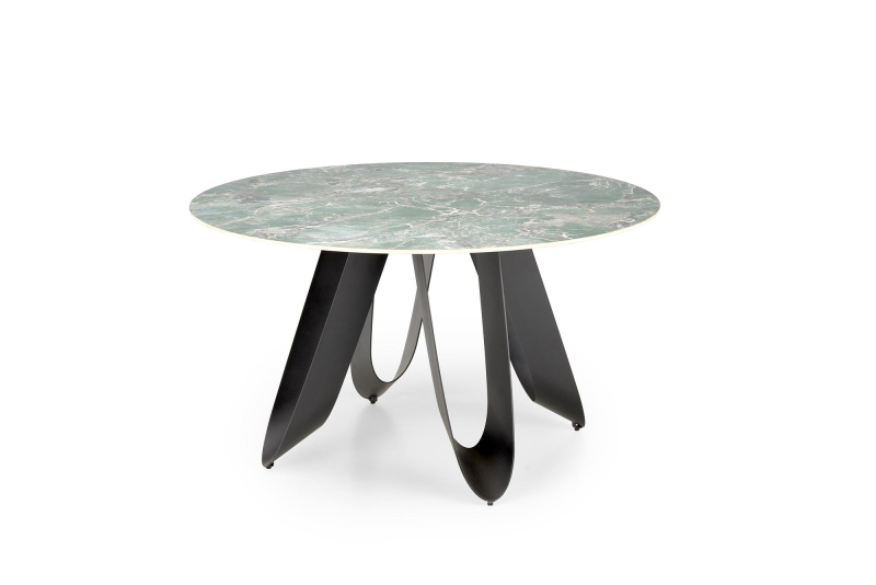 GIOVANI stół okrągły 135/76/60 cm, blat - zielony marmur, nogi - czarny