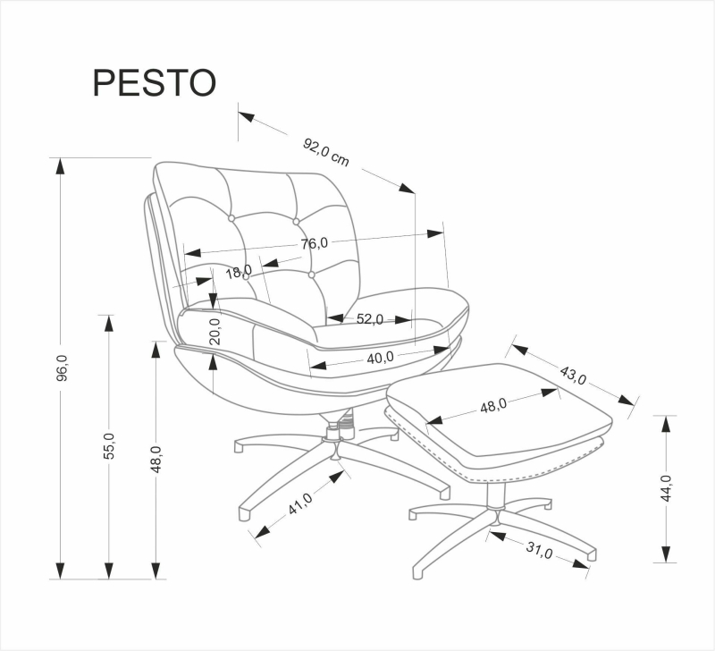 PESTO fotel z podnóżkiem / obrotowy, funkcja kołyski, beżowy