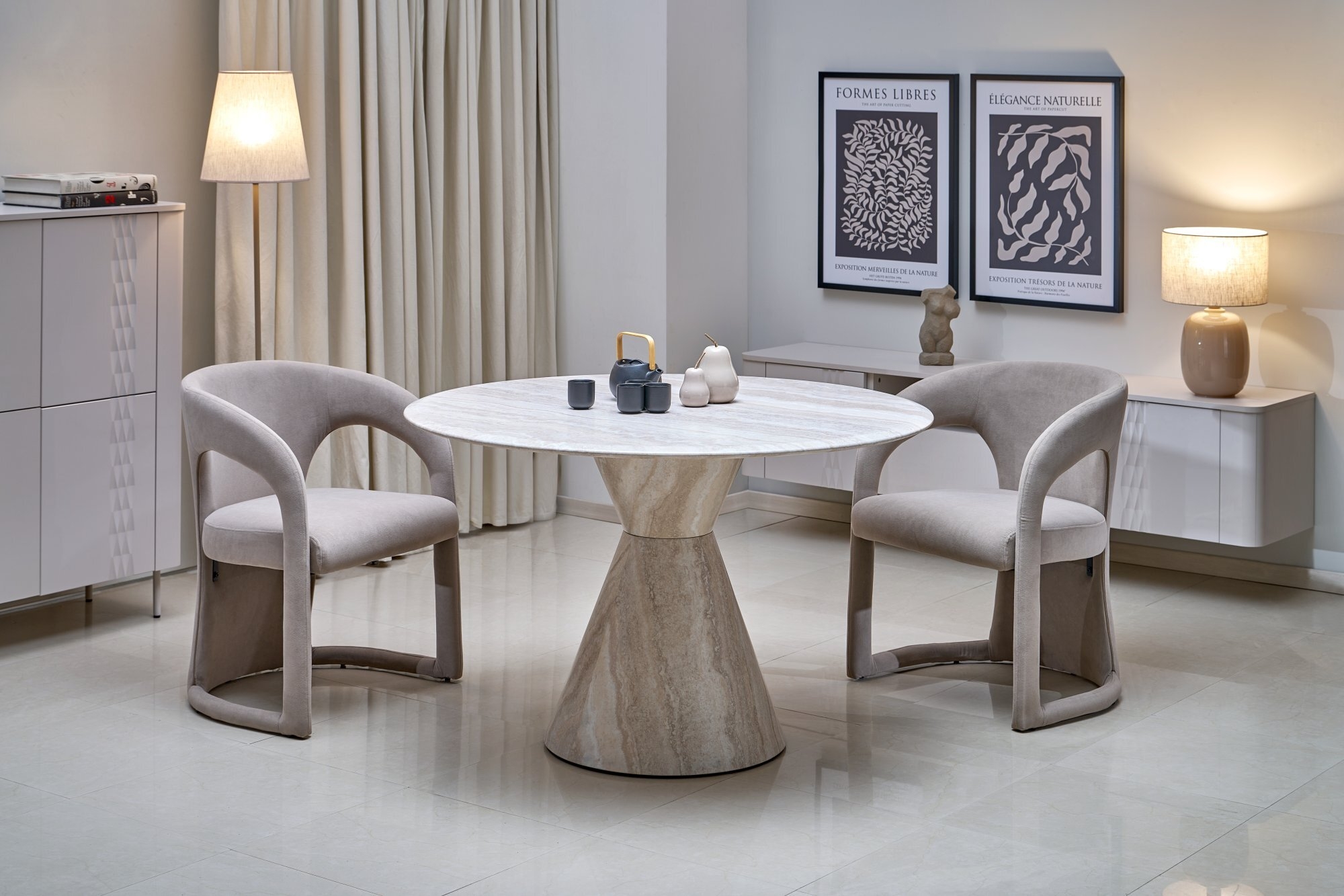 ABBOT stół okrągły, jasny trawertyn