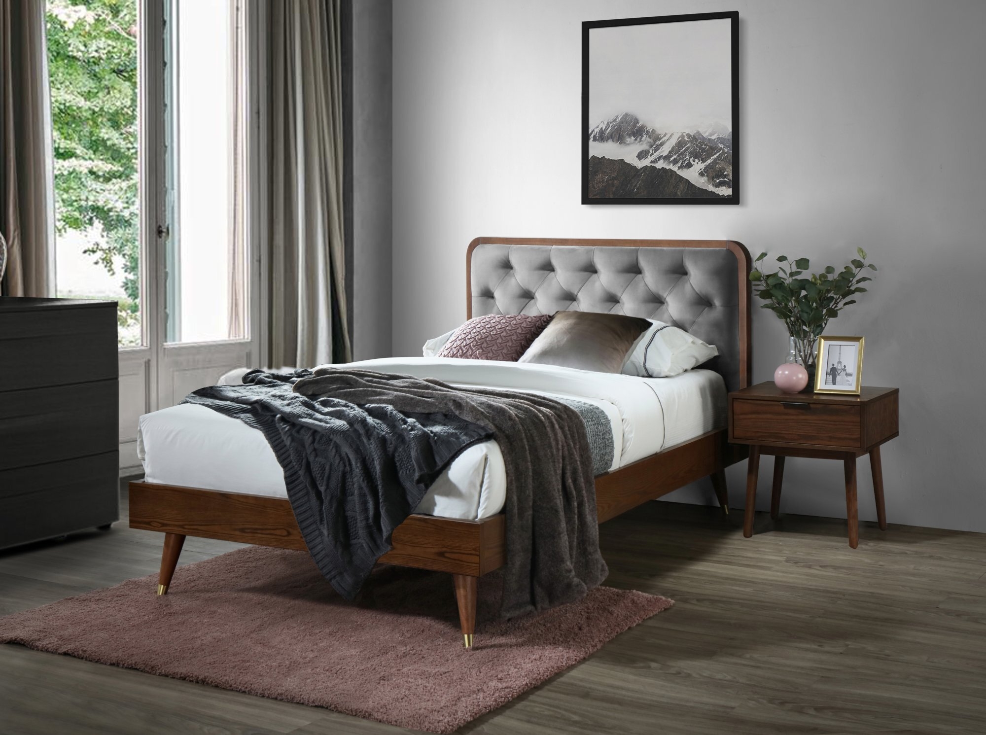 CASSIDY 120 łóżko popielaty / orzech (3p=1szt)