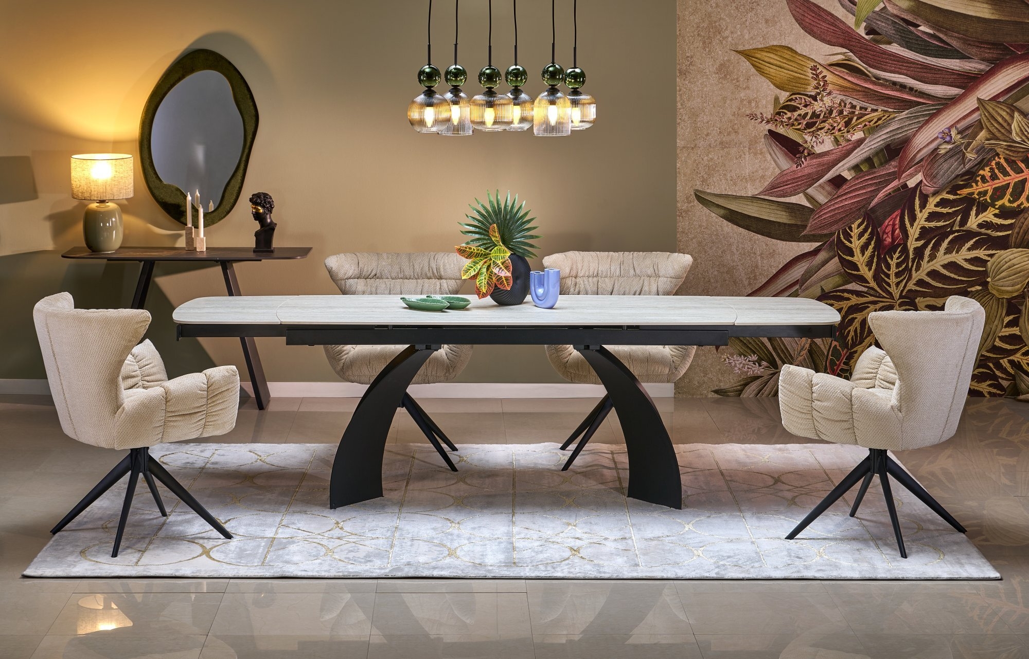 VITRUS stół rozkładany, blat - jasny trawertyn, nogi - czarny (2p=1szt)