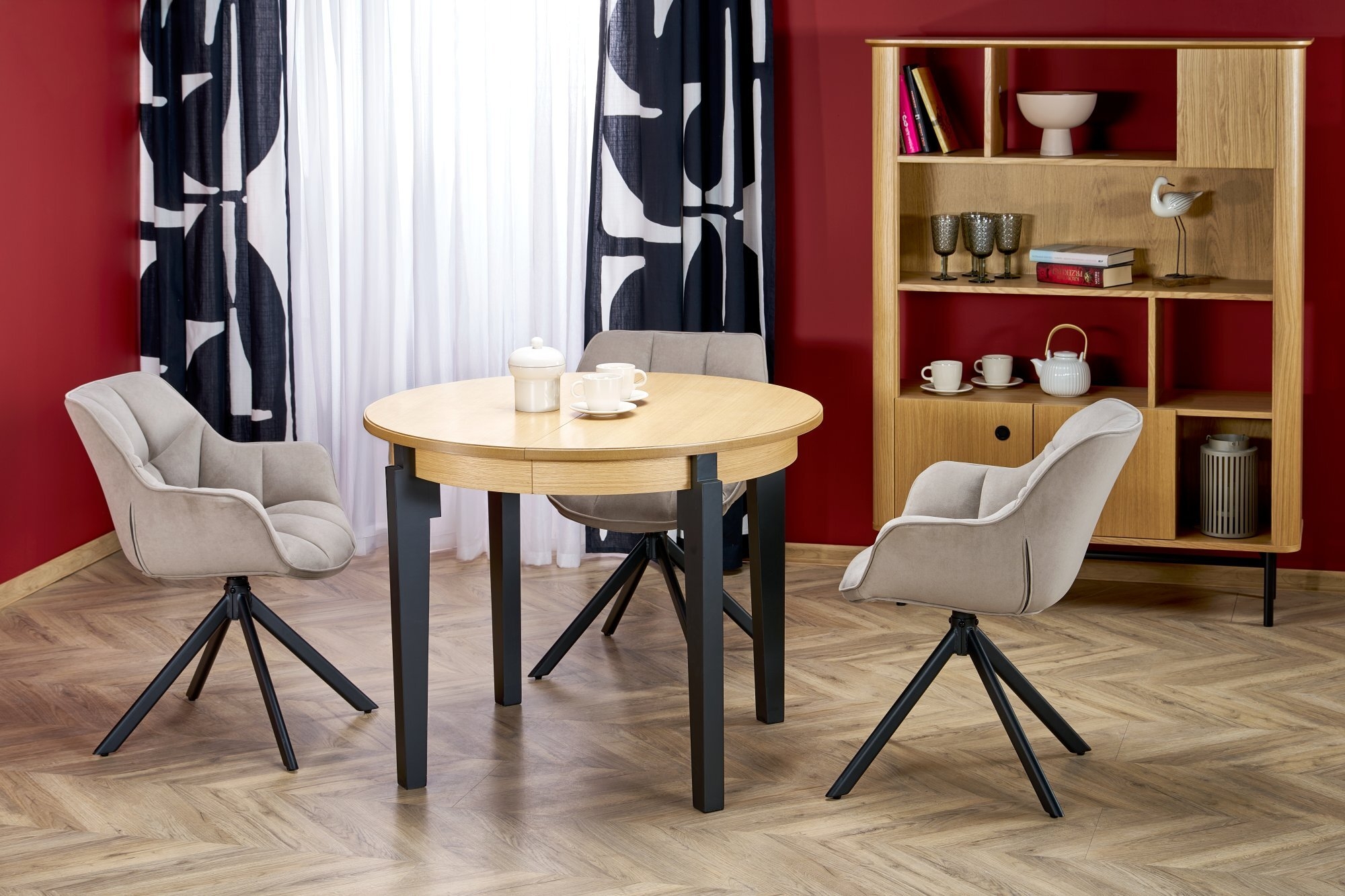 SORBUS stół rozkładany, blat - dąb naturalny, nogi - czarne (2p=1szt)