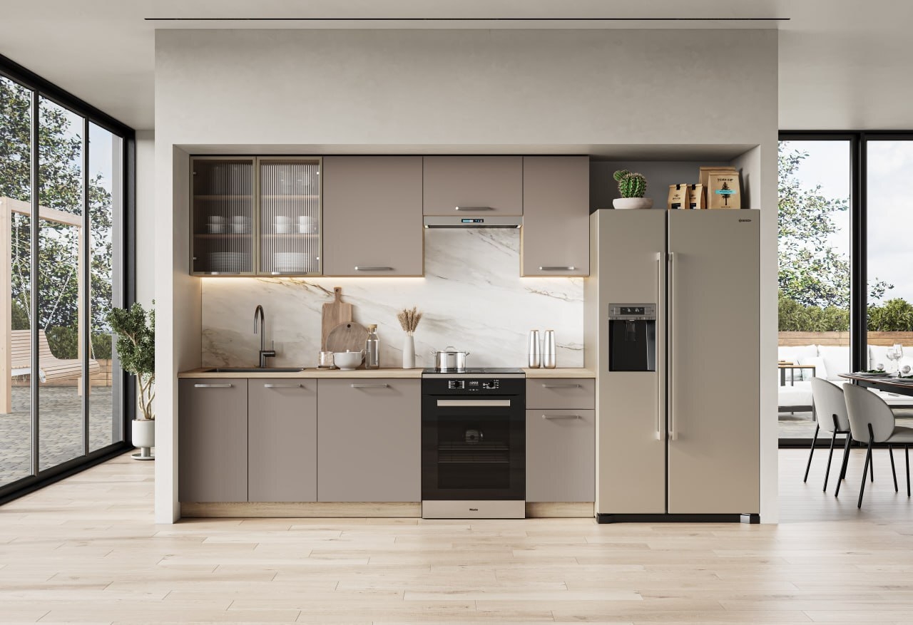 ALICANTE 240 kuchnia zestaw korpus: dąb cremona, fronty: beżowy (10p=1kpl)