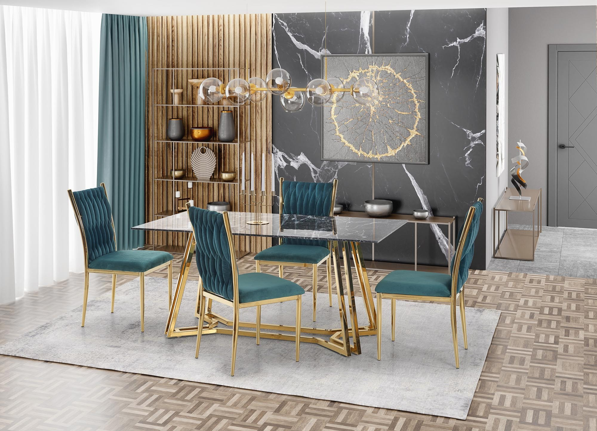 KONAMI stół, 160/90/75 cm, kolor: blat - czarny marmur, nogi - złoty