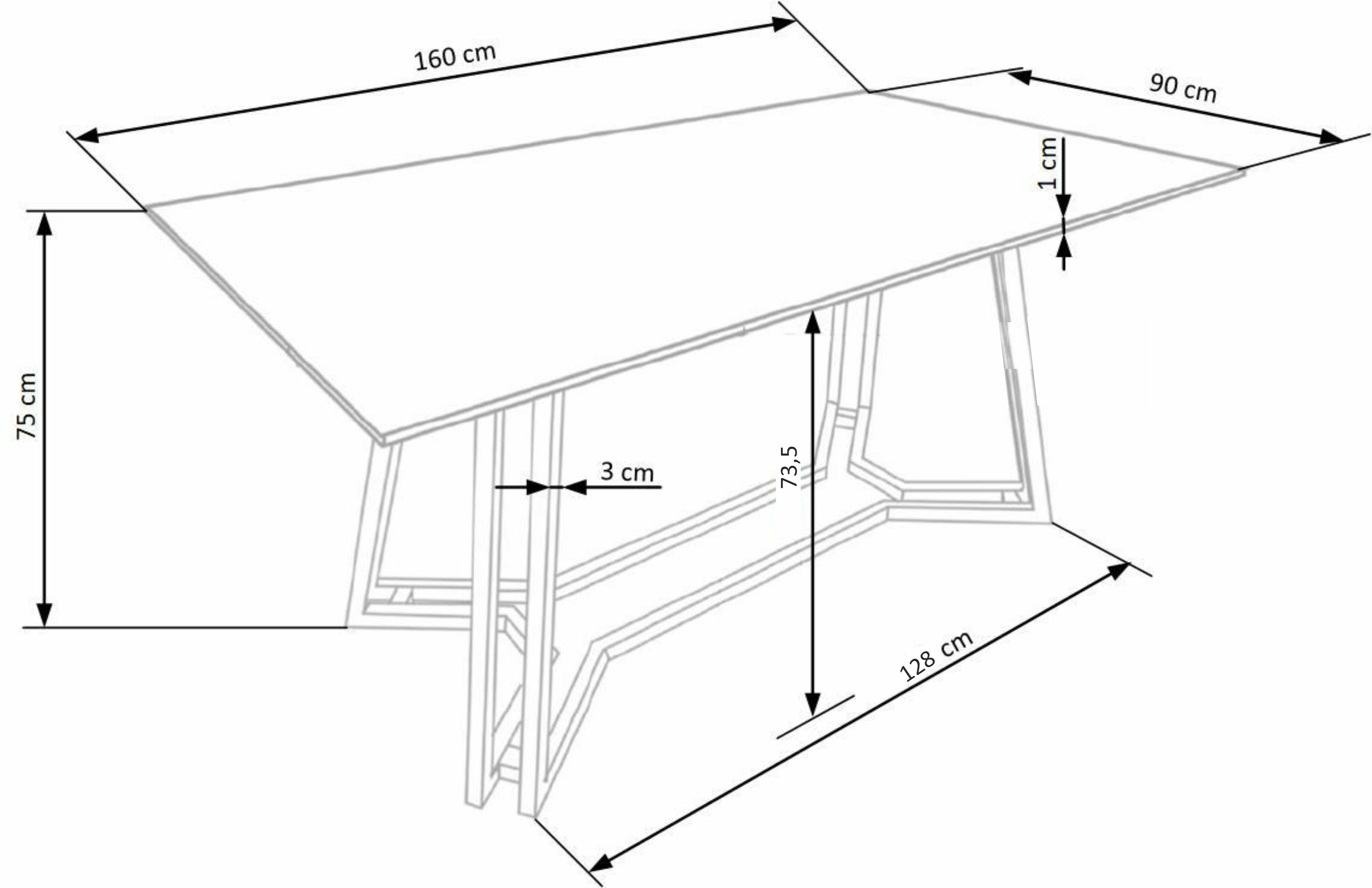 KONAMI stół, 160/90/75 cm, kolor: blat - czarny marmur, nogi - złoty