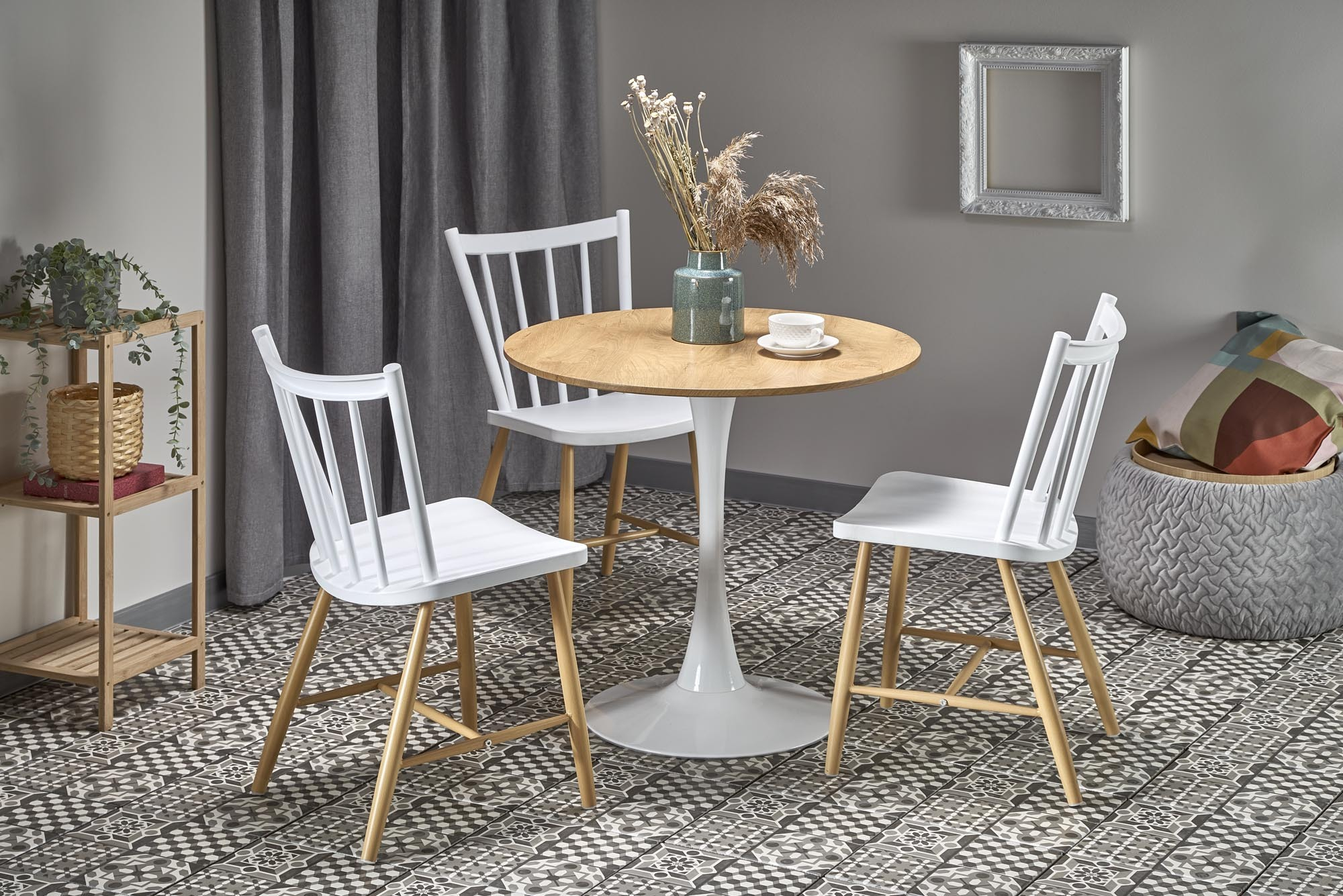 STING stół fi 80/73 cm blat - naturalny, noga - biały