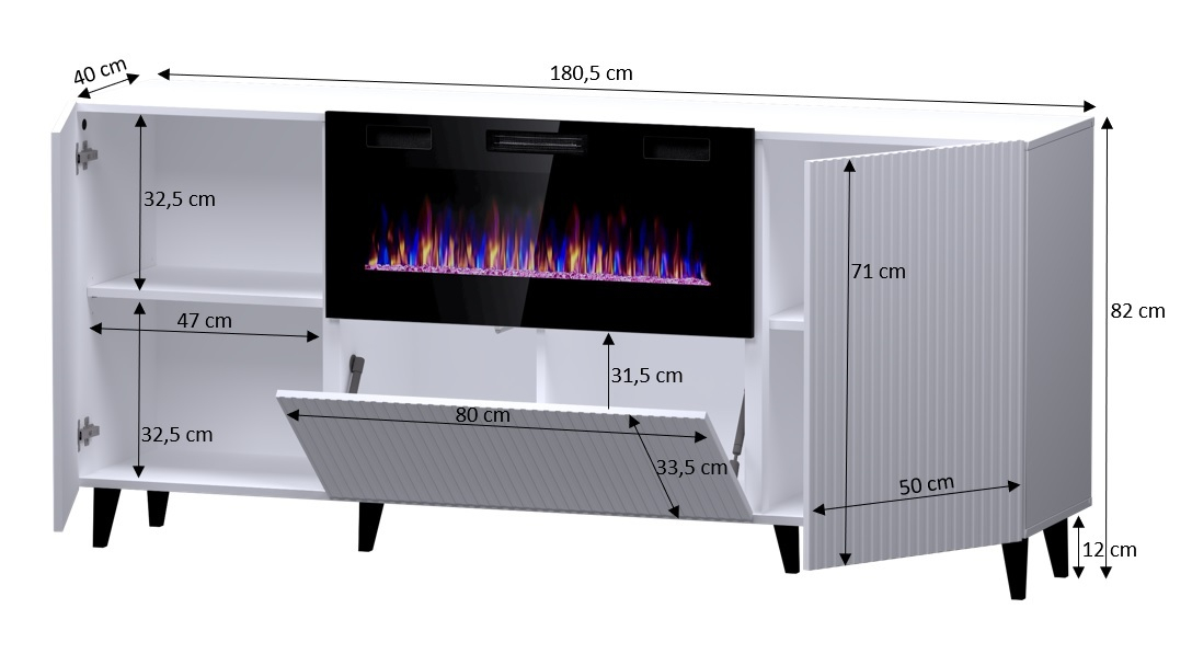 PAFOS KOMODA EF 180 Z KOMINKIEM CZARNY MAT/ CZARNY MAT