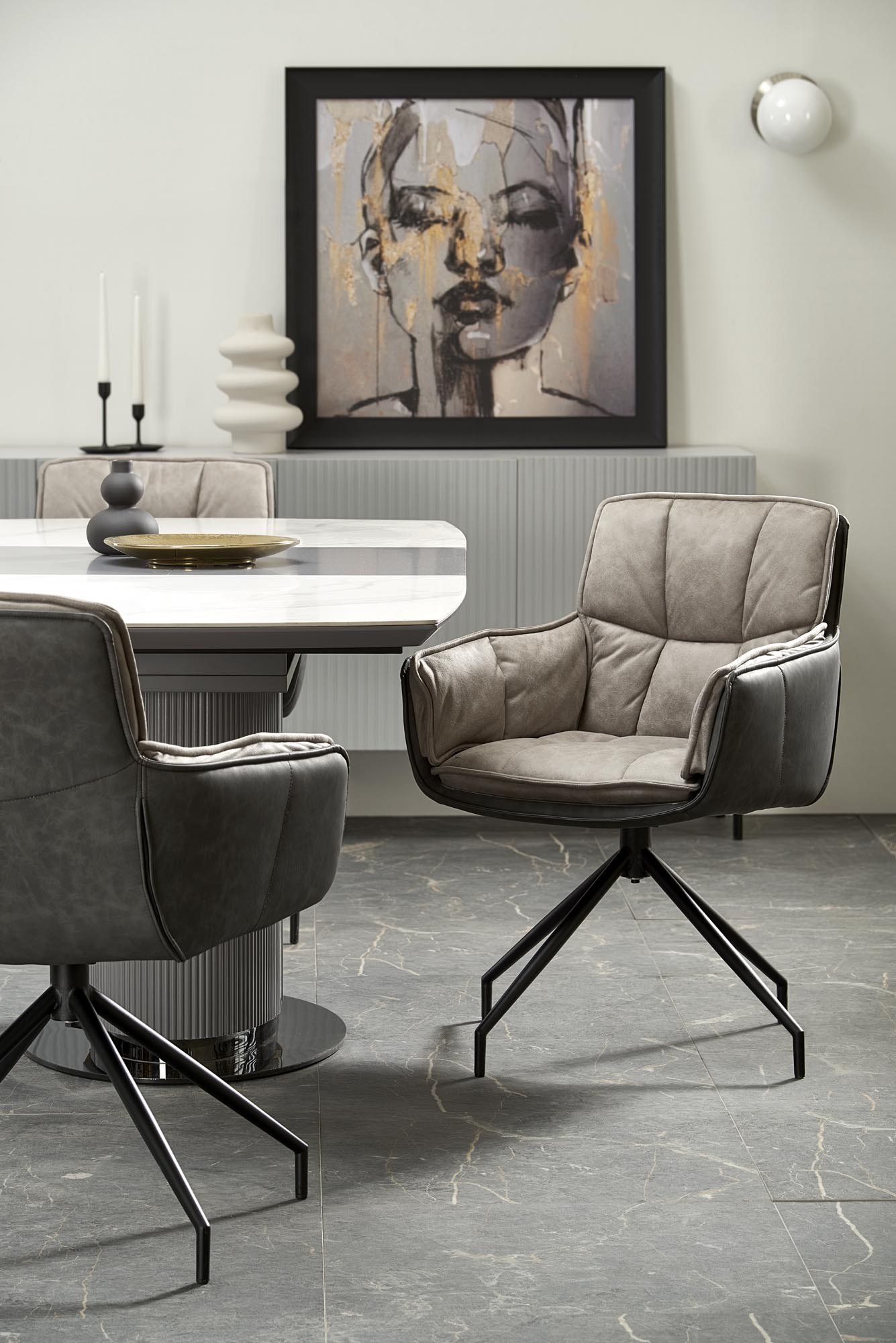 DANCAN stół rozkładany 160-220/90/76 cm,, biały marmur / popielaty / jasny popielaty / czarny