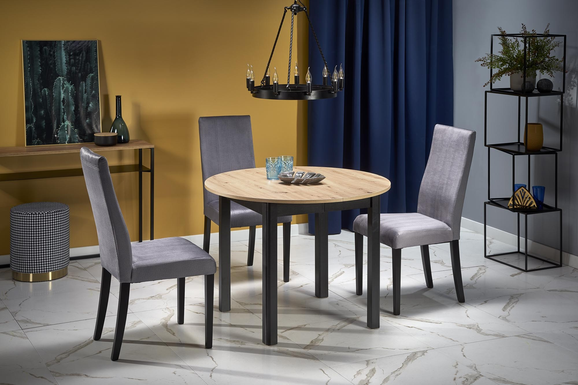 RINGO stół 102-142x102x76 cm, kolor blat dąb artisan, nogi - czarny