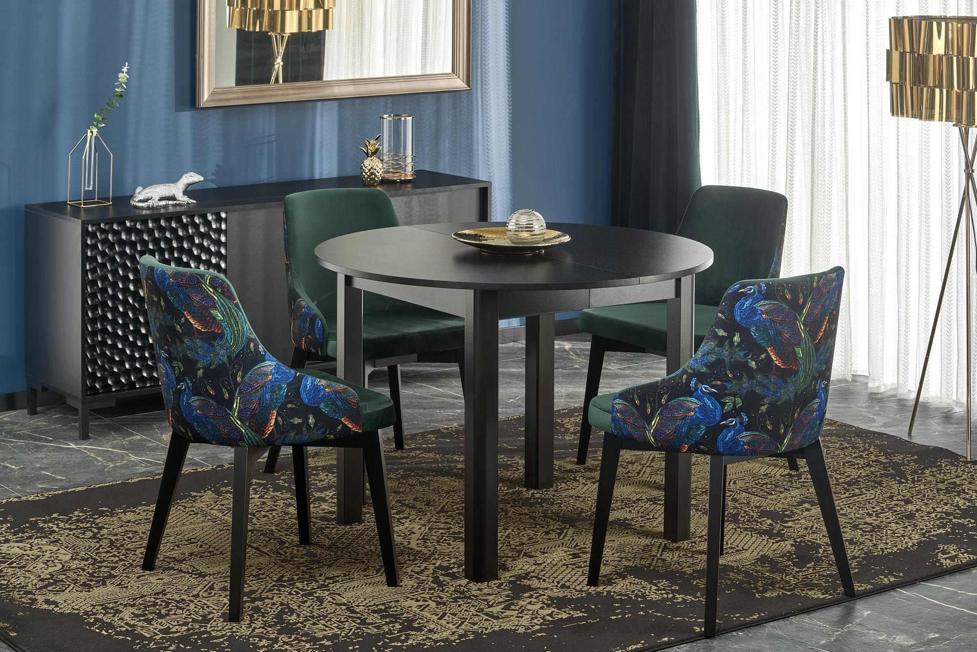 RINGO stół 102-142x102x76 cm kolor blat czarny, nogi - czarny