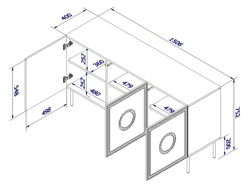 PALAZZO komoda 150 (4D) czarny mat/ dąb craft