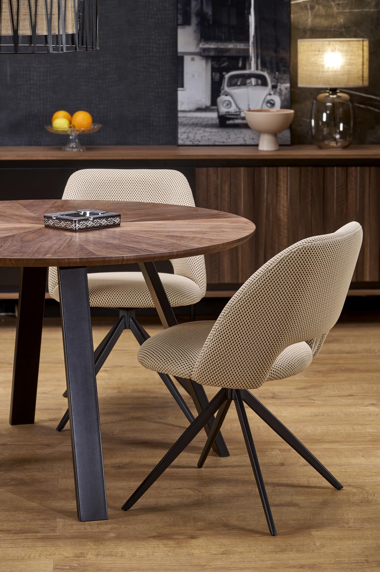 DANILO stół okrągły fi 120/74/65 cm, blat - orzechowy, nogi - czarny