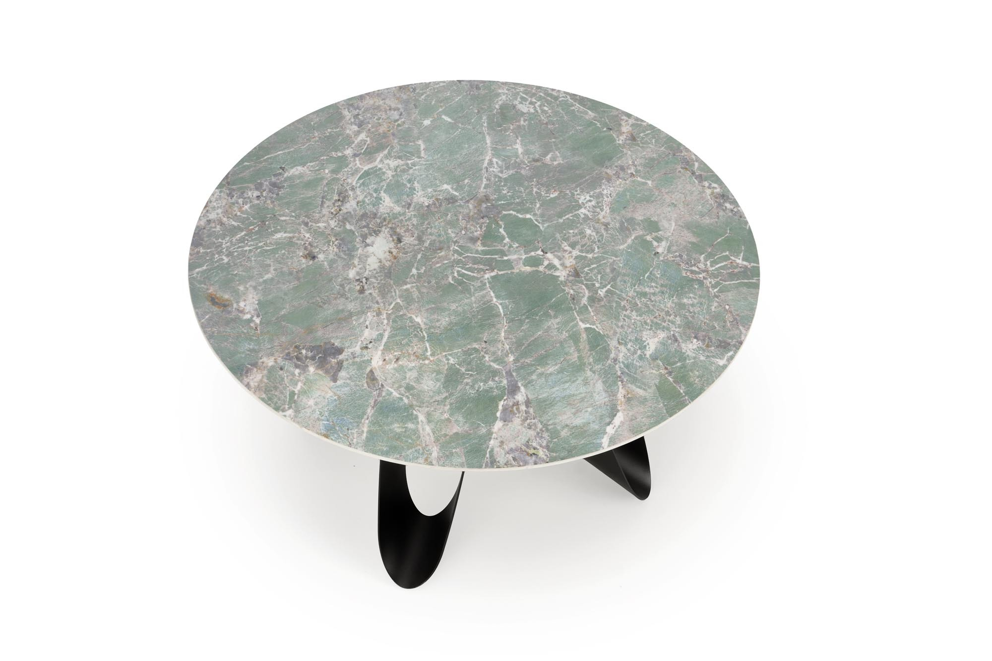 GIOVANI stół okrągły 135/76/60 cm, blat - zielony marmur, nogi - czarny