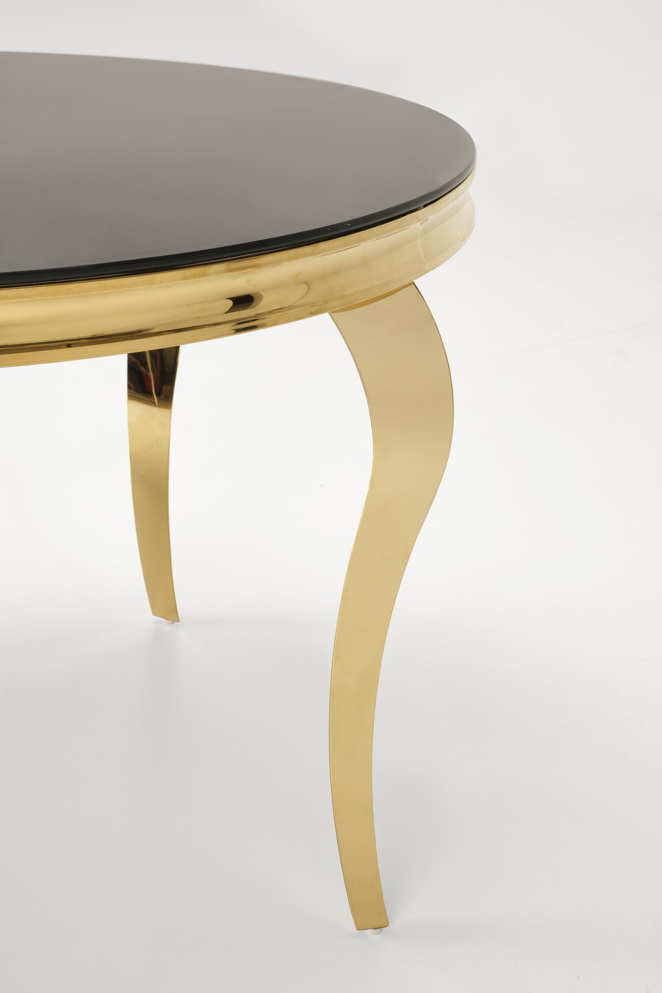 REGINALD_2 stół okrągły 120/76 cm, blat - szkło czarny, nogi - złoty