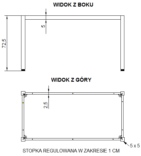 Stelaż metalowy do stołu i biurka NY-A057/KC 156x66 cm, noga kwadratowa kolor czarny