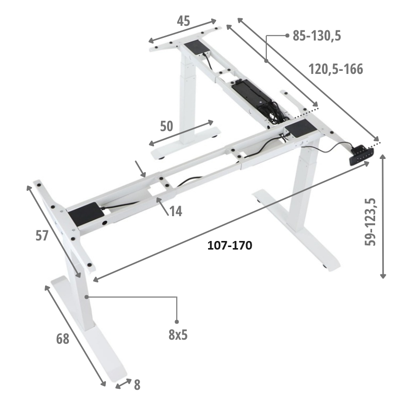 Stelaż PRATO 04-3T/90/W  z elektryczną regulacja wysokości w zakresie 59-123,5 cm/3-silnikowy/kolor biały