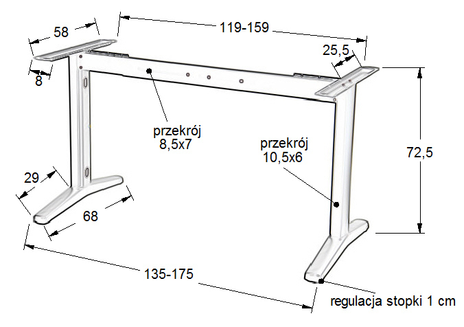 Stelaż metalowy do stołu/biurka STT-01 z regulacją długości belki 119-159 cmx szer. 58 cm x wys.72,5 cm , kolor grafitowo-czarny