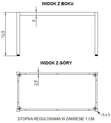 Stelaż metalowy do stołu i biurka NY-A057/116/K - 116x56 cm, noga kwadratowa, kolor alu