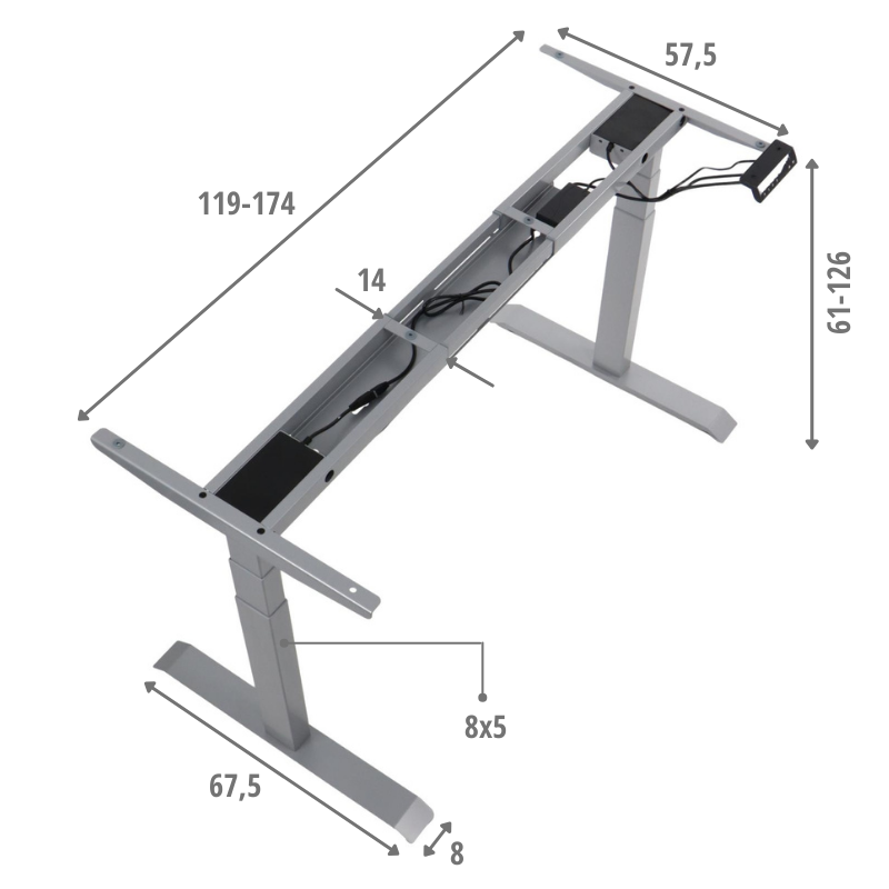 Stelaż UT04E-3T/A z elektryczną regulacją wysokości w zakresie 61-126 cm; 2-silnikowy/ kolor szary