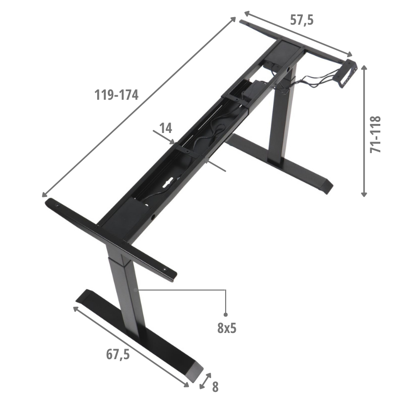 Stelaż UT04E-2T/B z z elektryczną regulacją wysokości w zakresie 71-118 cm; 2-silnikowy/kolor czarny