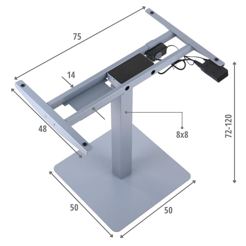 Podstawa do stolika PRATO 05-2T/A z elektryczną regulacją wysokości w zakresie 72-120, 1-silnikowy, kolor szary