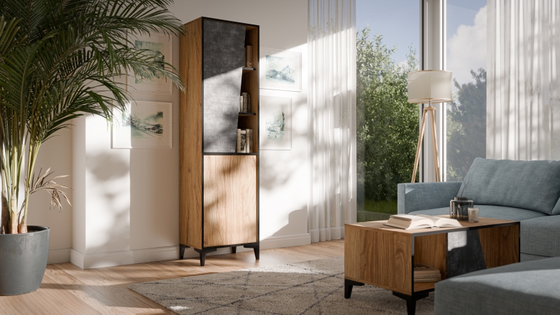 OVO regał 2D beton ciemny/ dąb pradawny