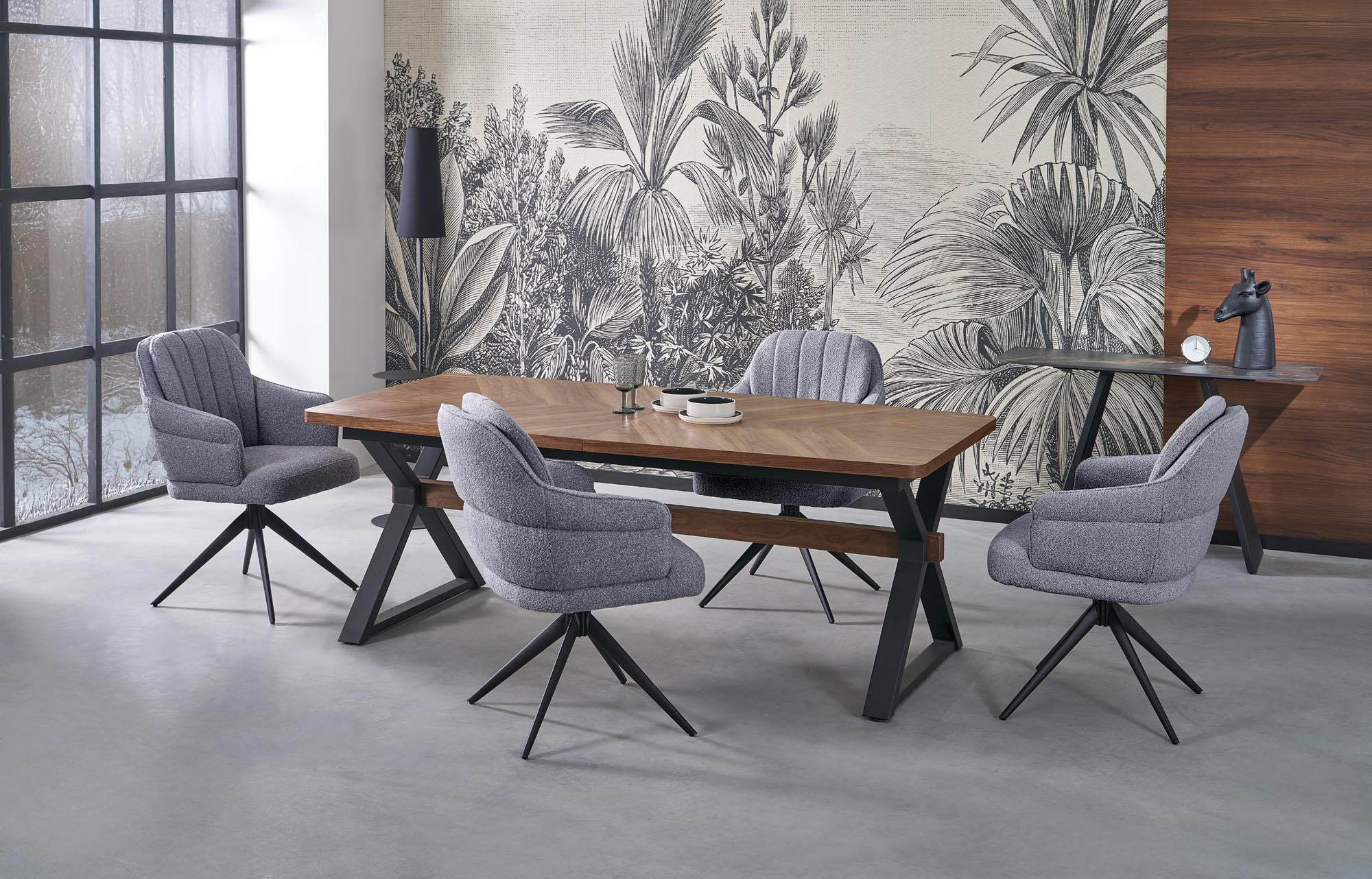 BARON stół rozkładany, orzechowy / czarny