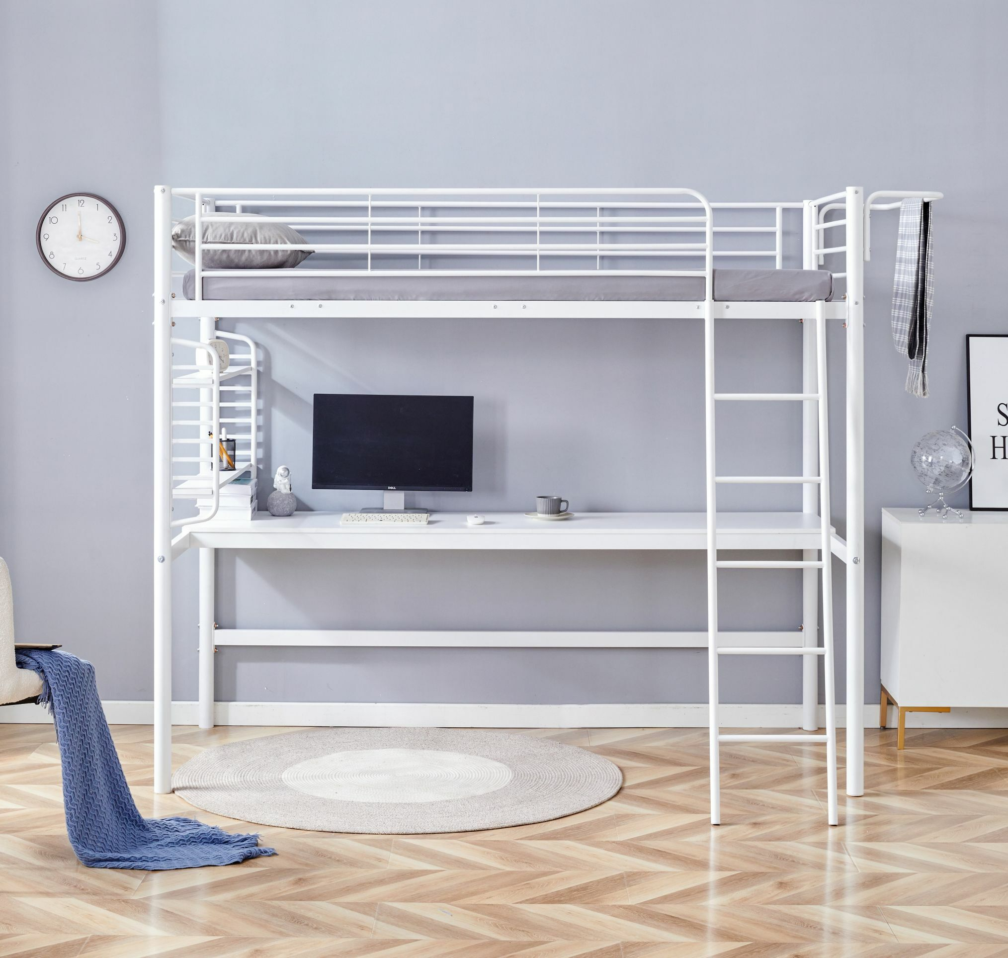 DOLCE łóżko piętrowe z biurkiem i organizerem, biały