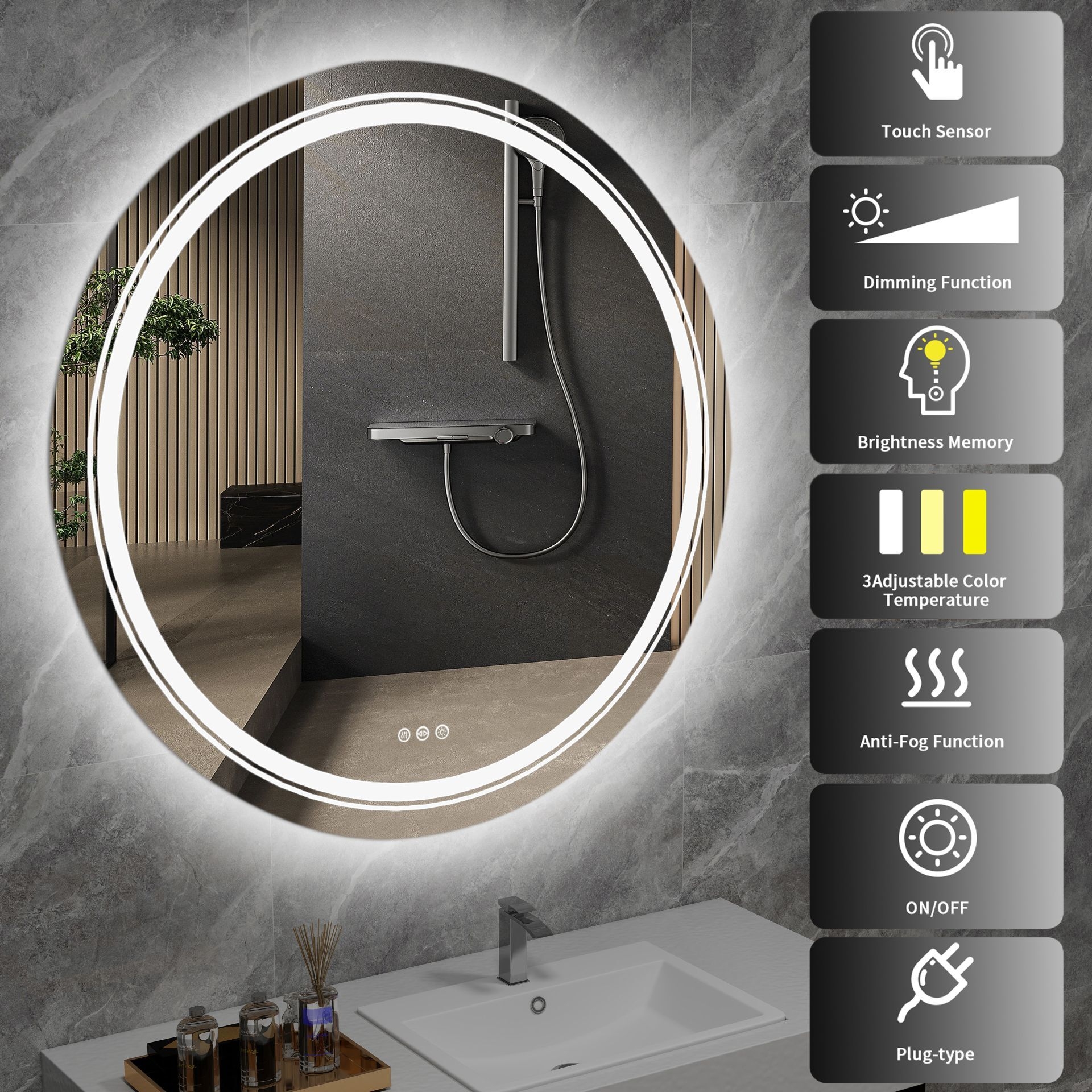 DOVER 60 lustro ścienne łazienkowe, srebrny