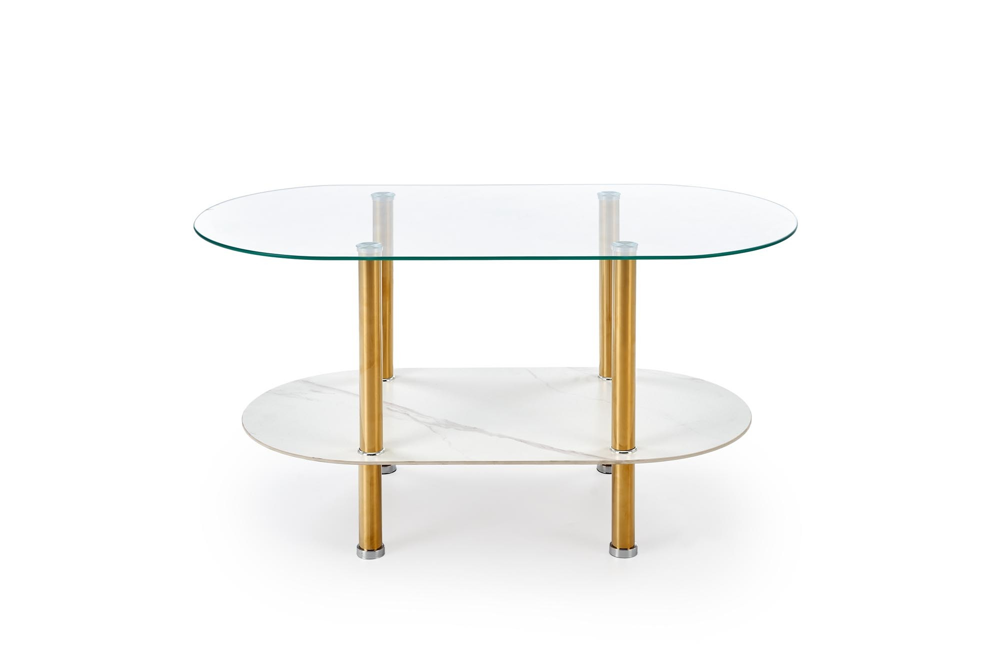 DUCAT ława, biały marmur / transparentny / złoty