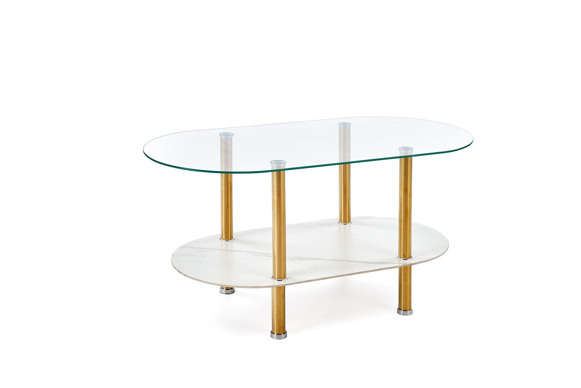 DUCAT ława, biały marmur / transparentny / złoty