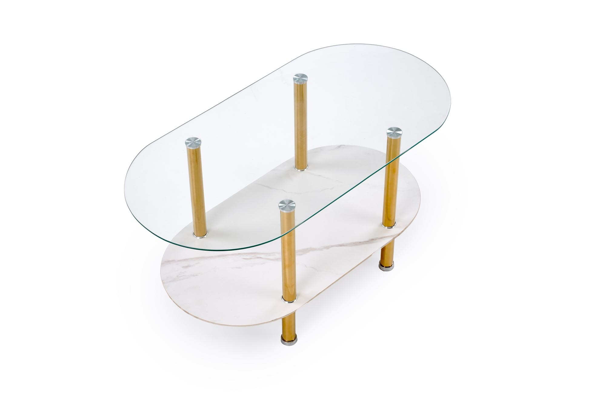 DUCAT ława, biały marmur / transparentny / złoty