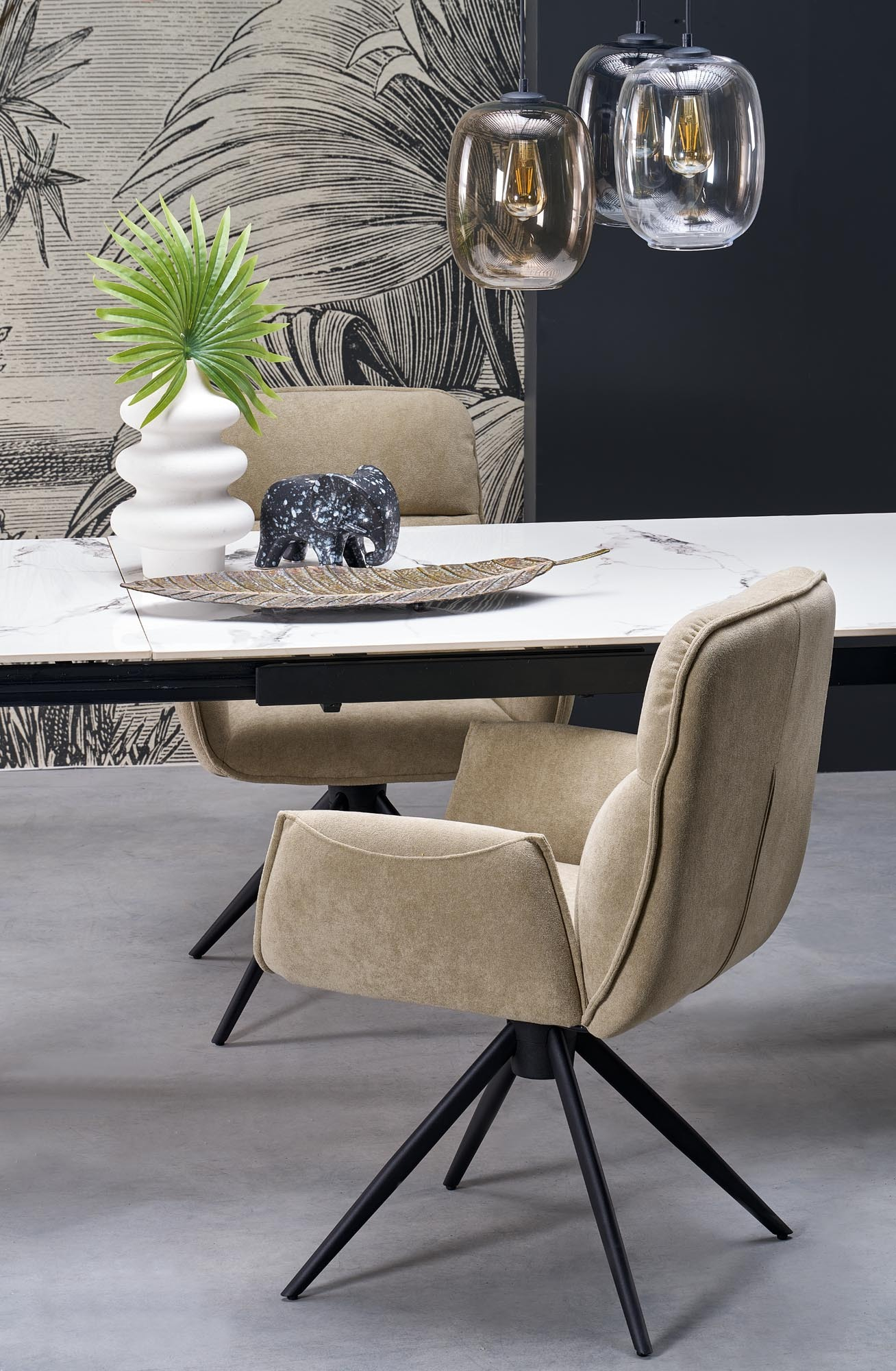 FELIX stół rozkładany 141-201/81/76, blat - biały marmur, nogi - czarny