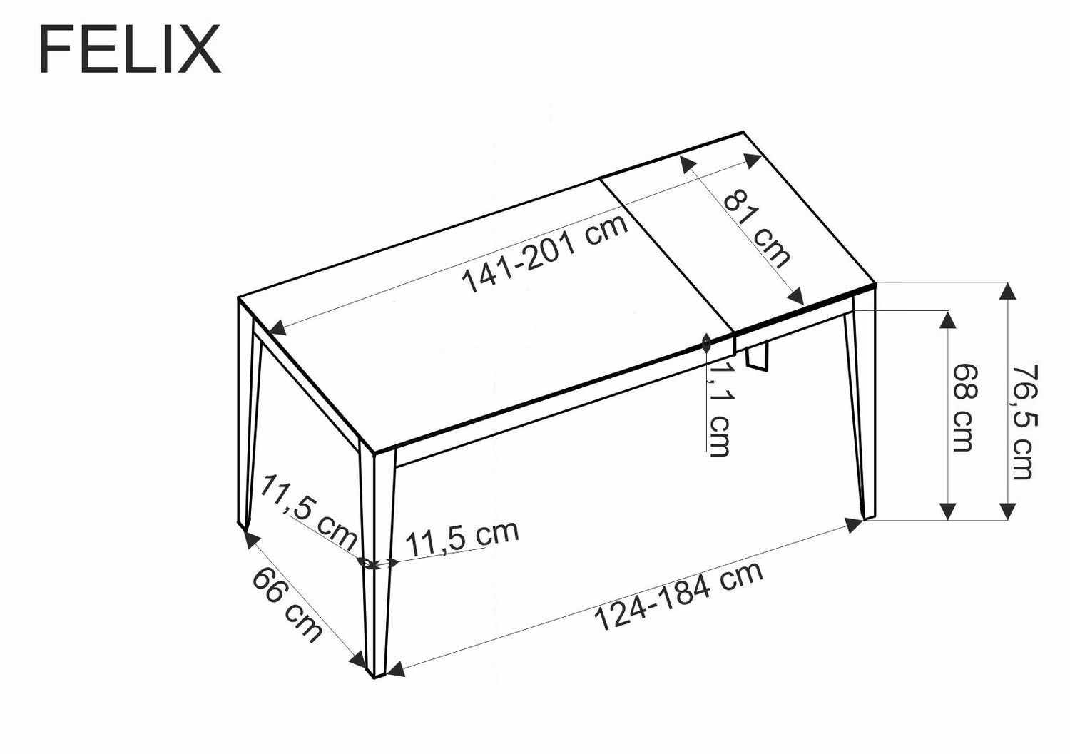 FELIX stół rozkładany 141-201/81/76, blat - biały marmur, nogi - czarny