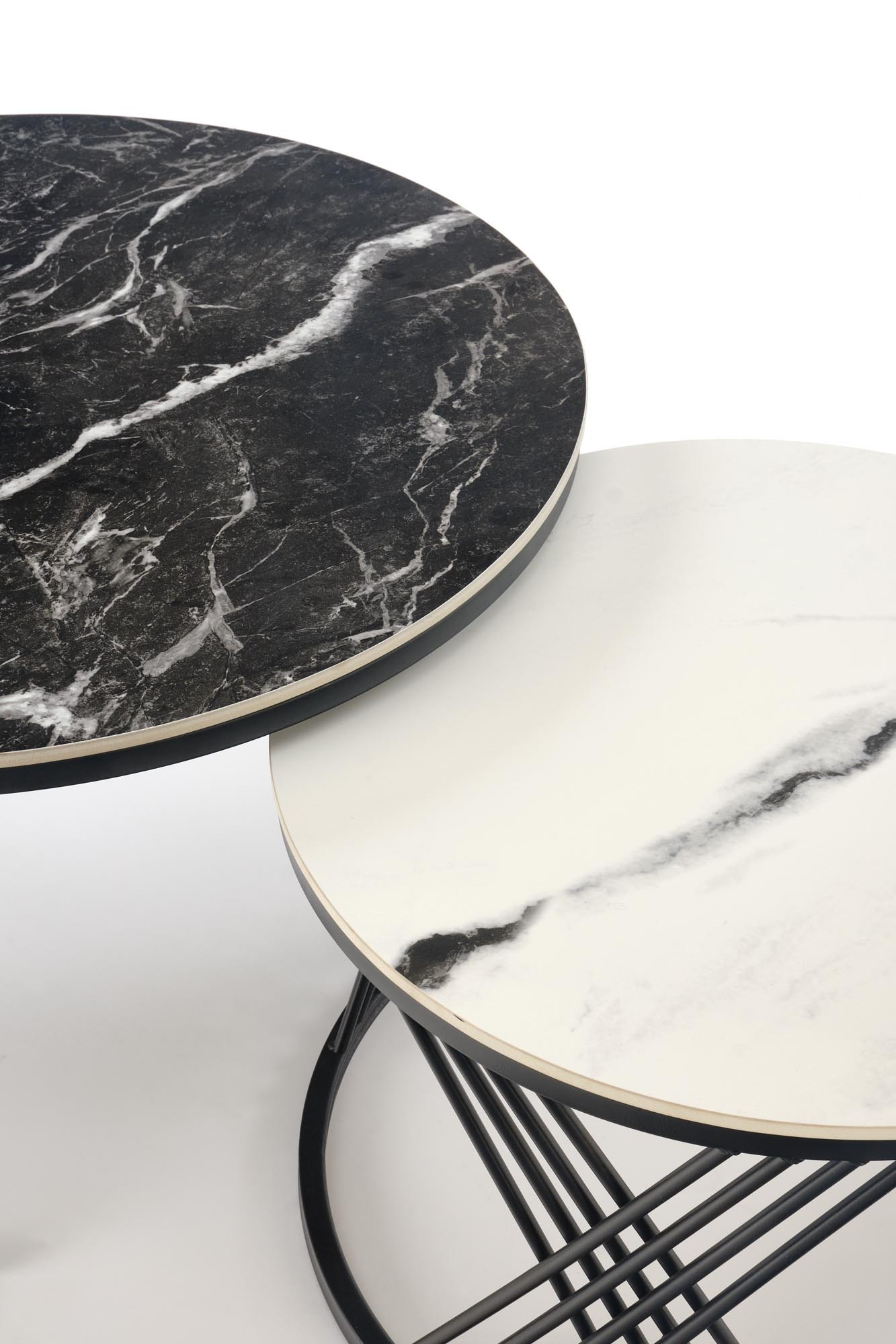 FLAMINGO zestaw 2 ław, czarny marmur / biały marmur / czarny
