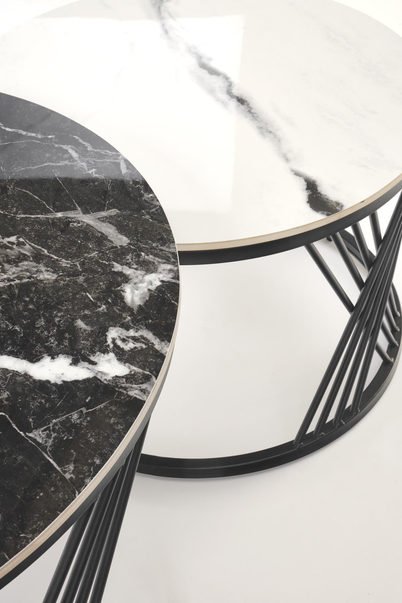 FLAMINGO zestaw 2 ław, czarny marmur / biały marmur / czarny