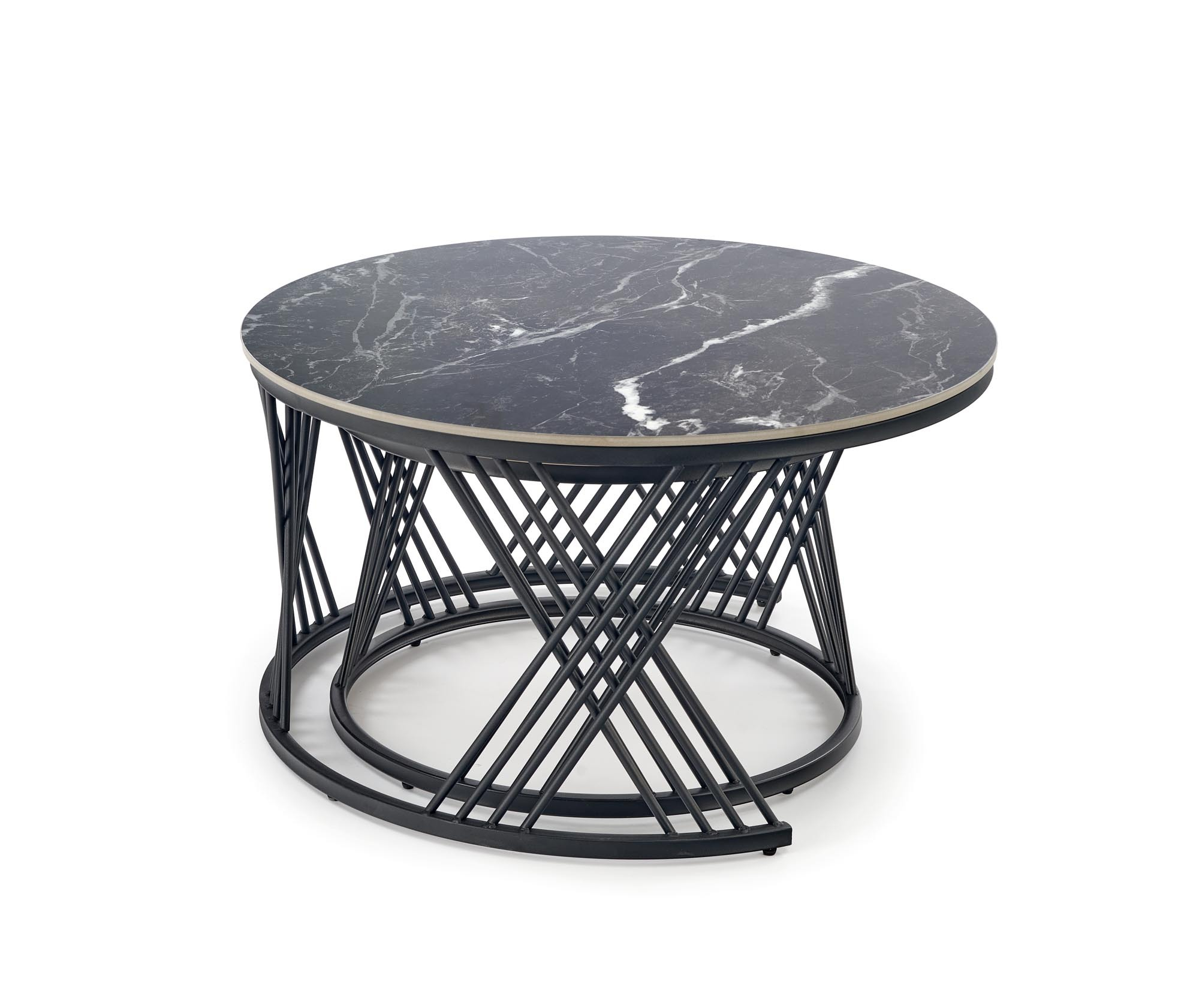 FLAMINGO zestaw 2 ław, czarny marmur / biały marmur / czarny