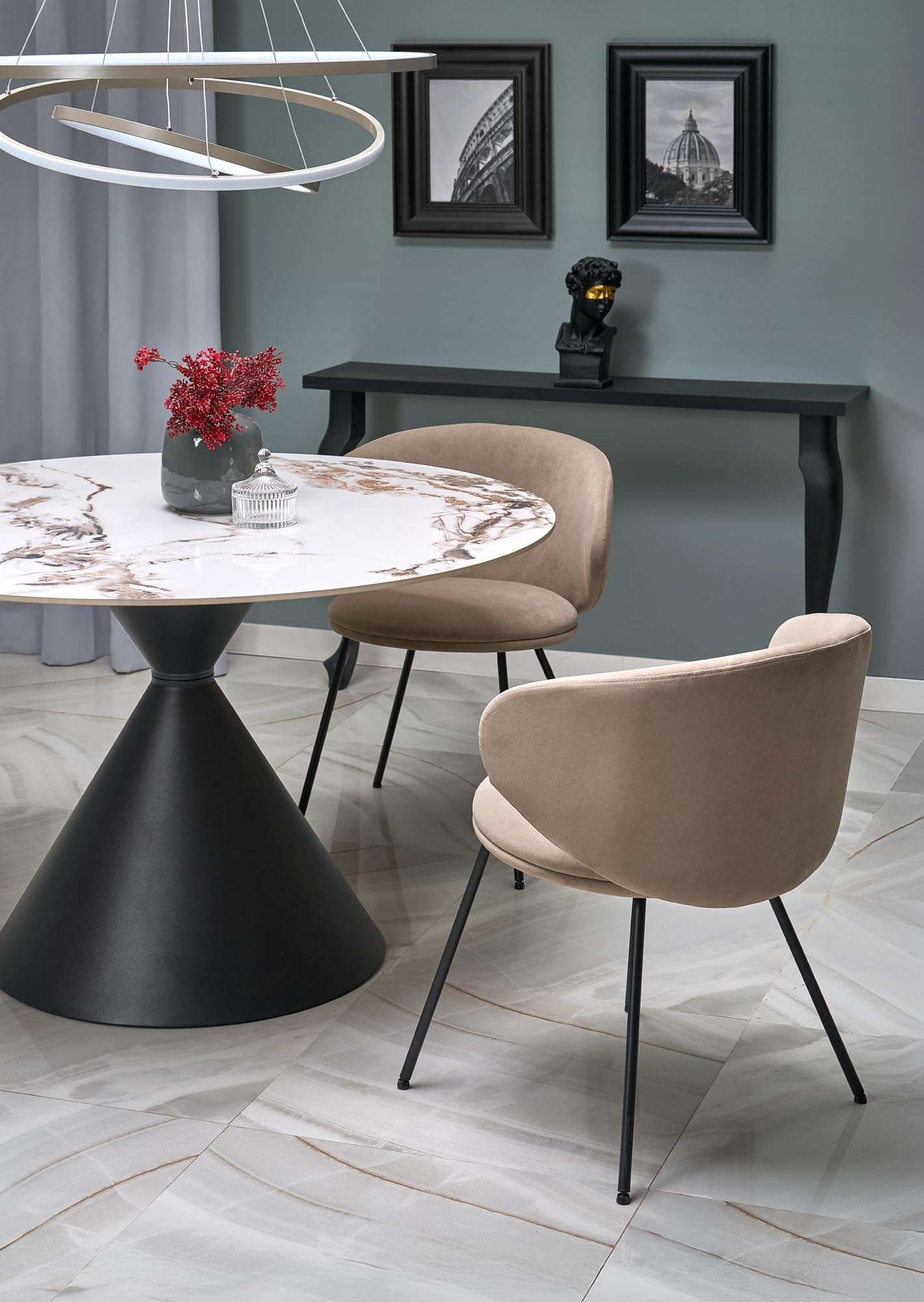 GARET stół okrągły, biały marmur / czarny