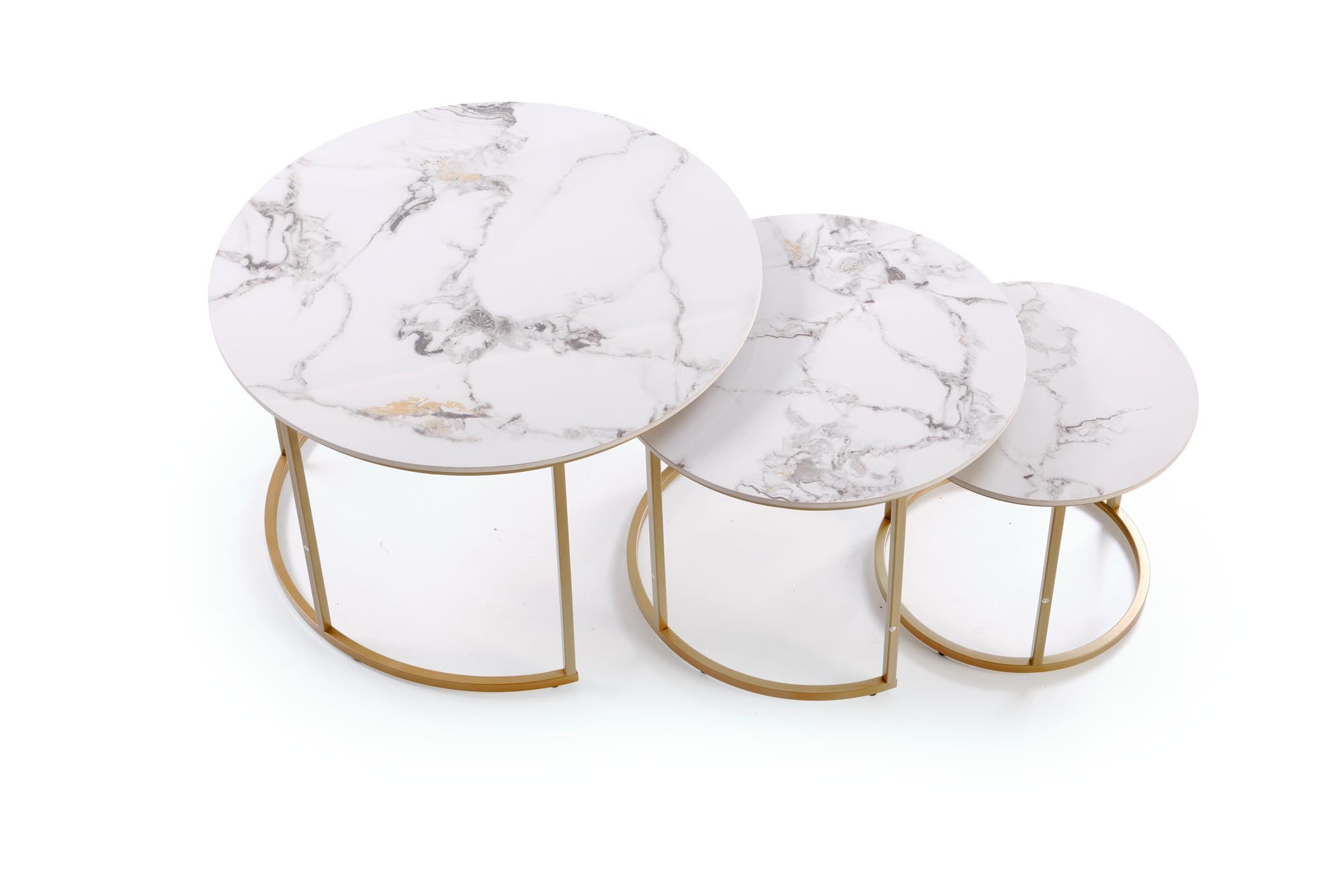 GILDA zestaw 3 ław, biały marmur / złoty