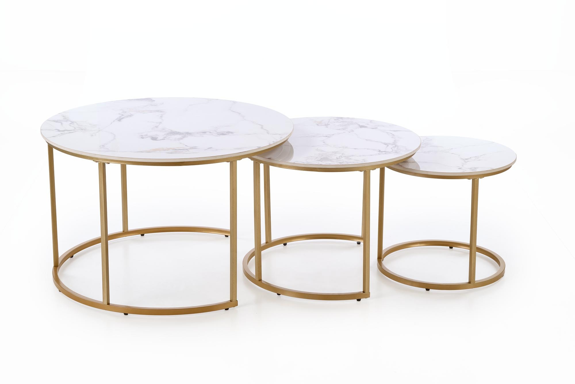 GILDA zestaw 3 ław, biały marmur / złoty