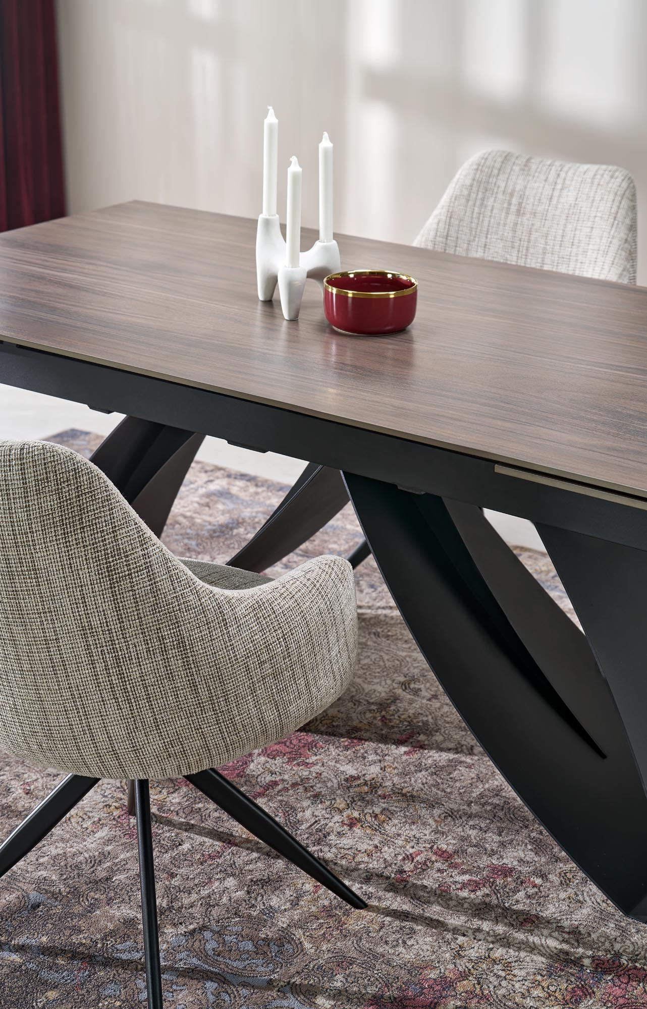 HILARIO stół rozkładany 180-260/90/75, blat - orzechowy, nogi - czarny