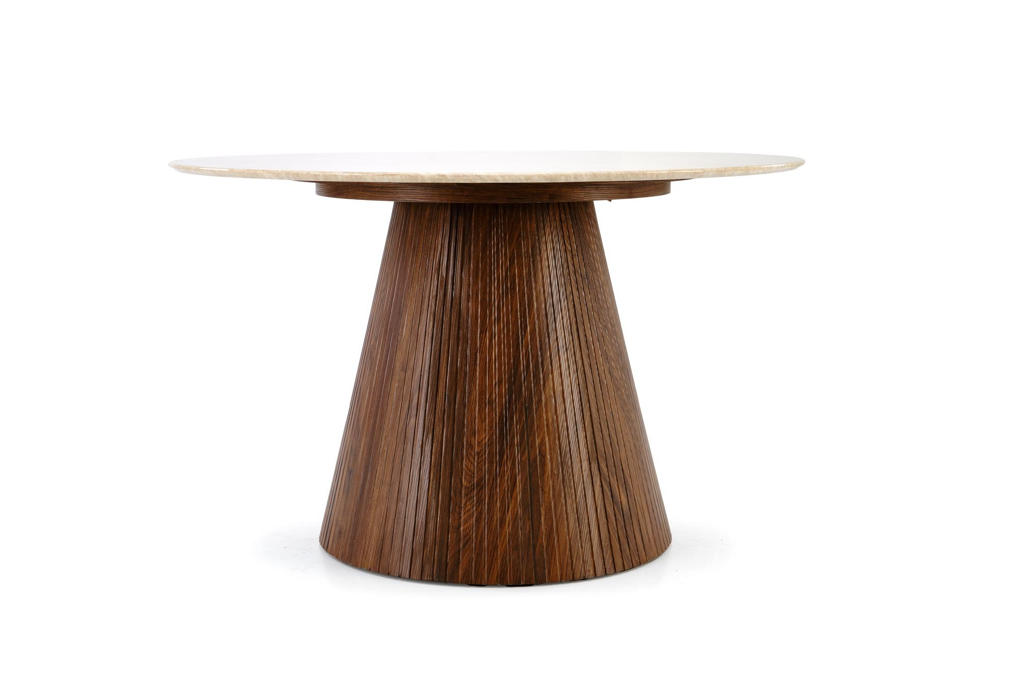 PIREUS stół okrągły fi120/76 cm, trawertyn / orzech